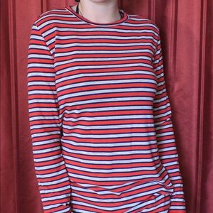 Long-sleeve striped shirt, elbow patches